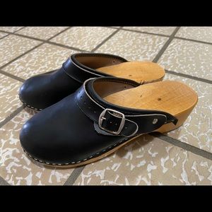 Handmade Black Wooden Mule Clogs